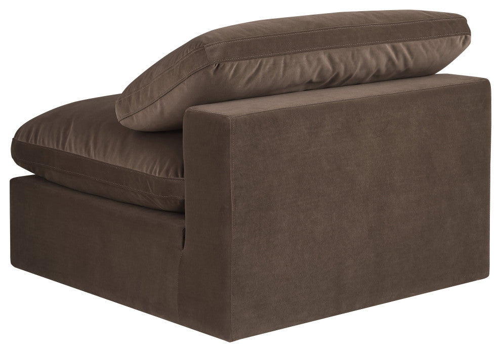 Comfy Beige Linen Textured Fabric Modular Chair, Brown, Velvet, Armless Chair