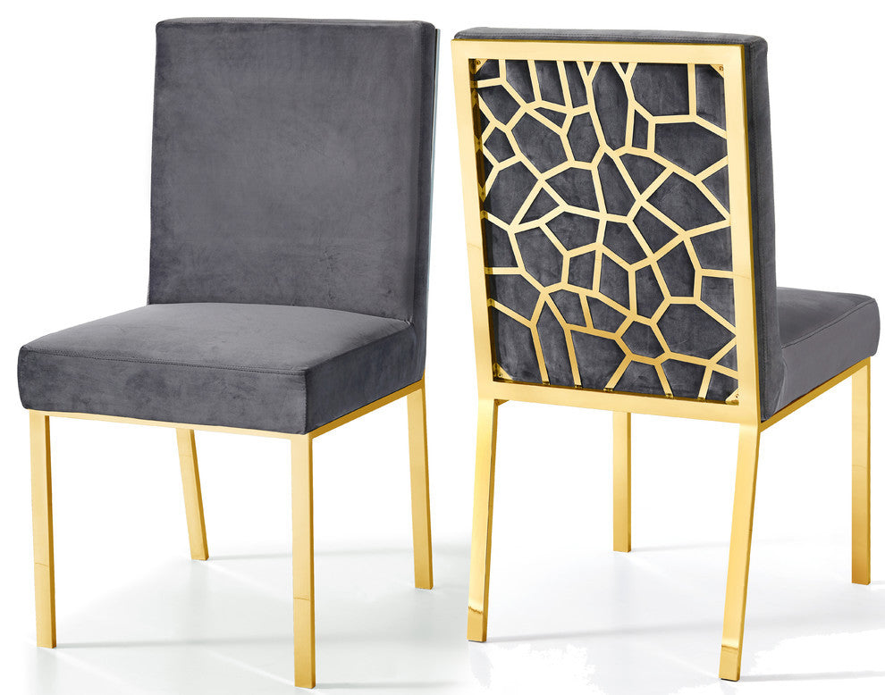 Opal Velvet Dining Chairs, Set of 2, Gray, Gold Base