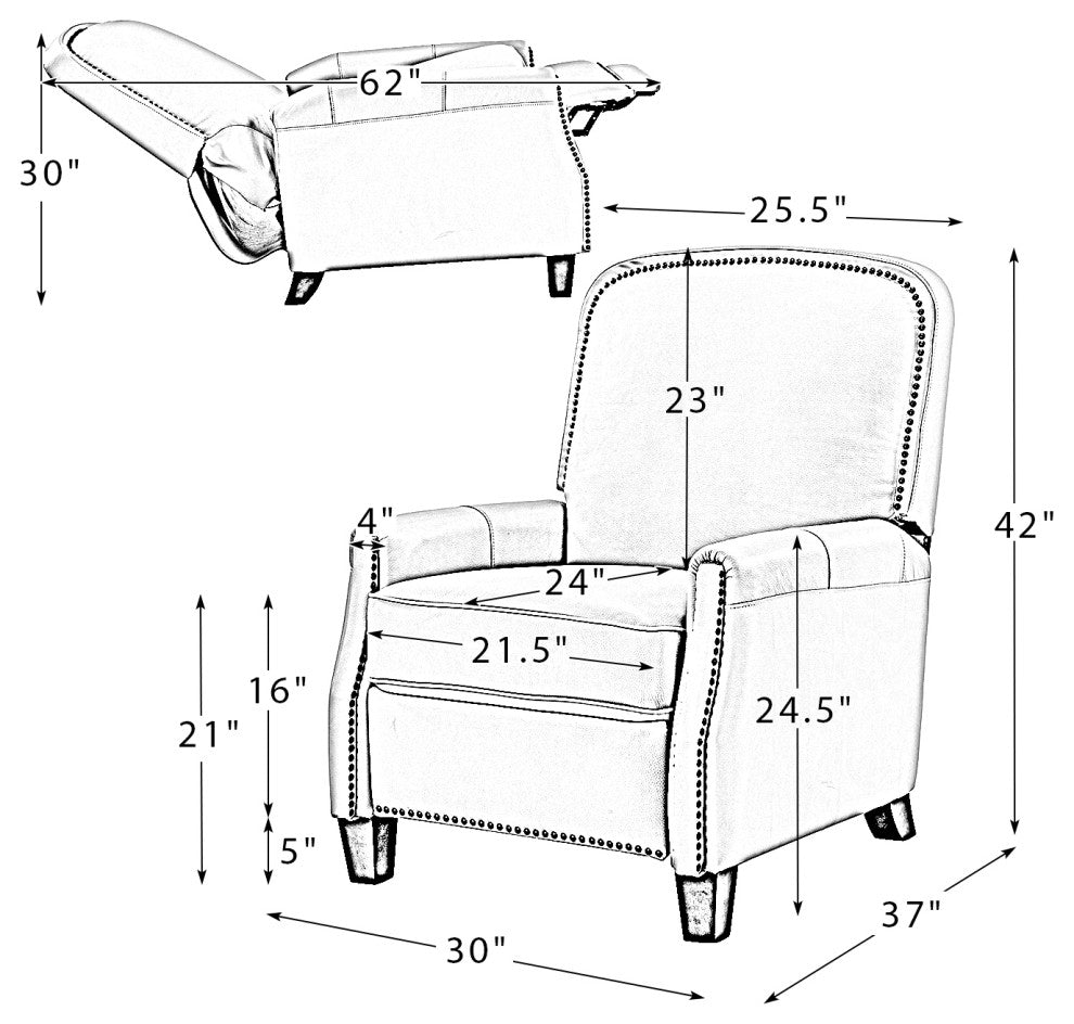 Genuine Leather Cigar Recliner With Nail Head Trim, Brown