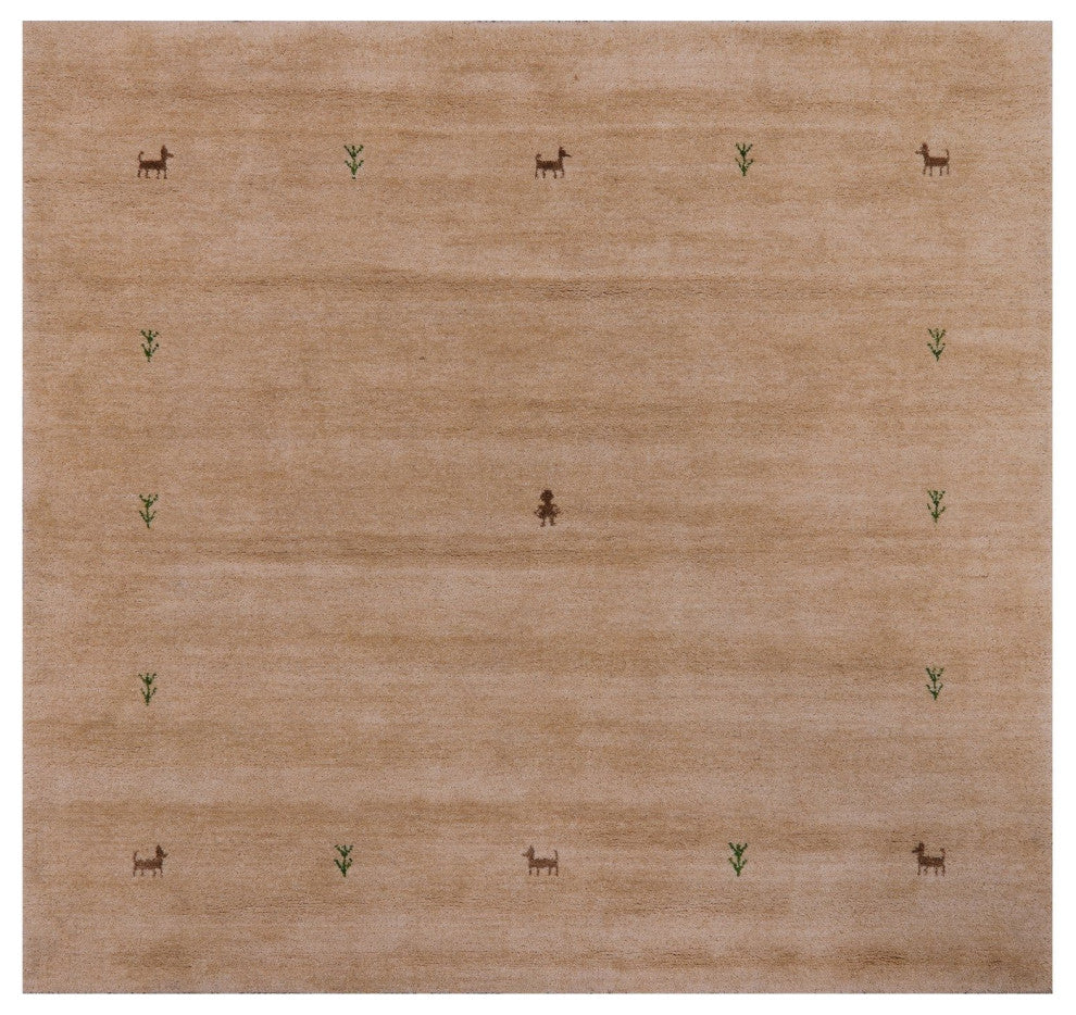 6' Square Hand-Knotted Persian Gabbeh Rug Q4290