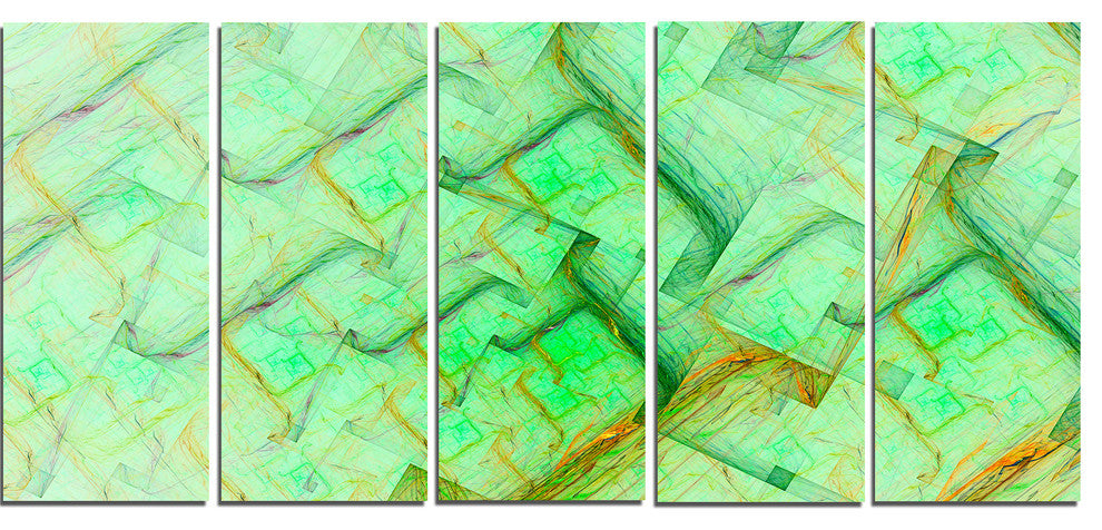 Light Green Electric Lightning, Abstract Art on Canvas, 60"x28", 5 Panels