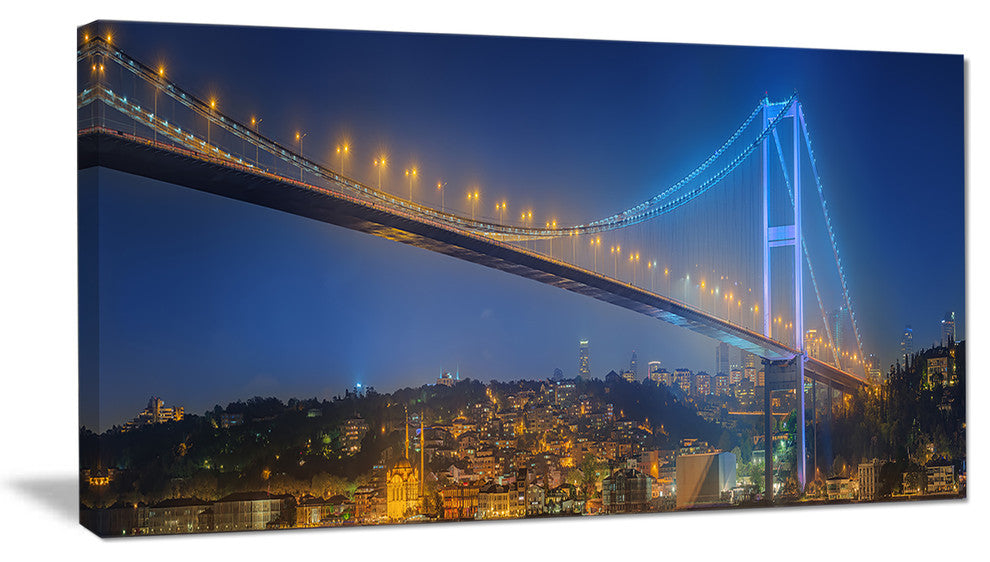 Bosphorus Bridge at Night Istanbul, Large landscape Canvas Art Print, 60"x28"