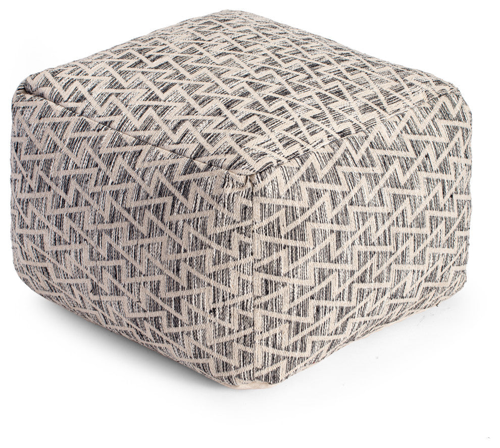 Lafayette Square 22" x 22" x 16" Black and Ivory Pouf