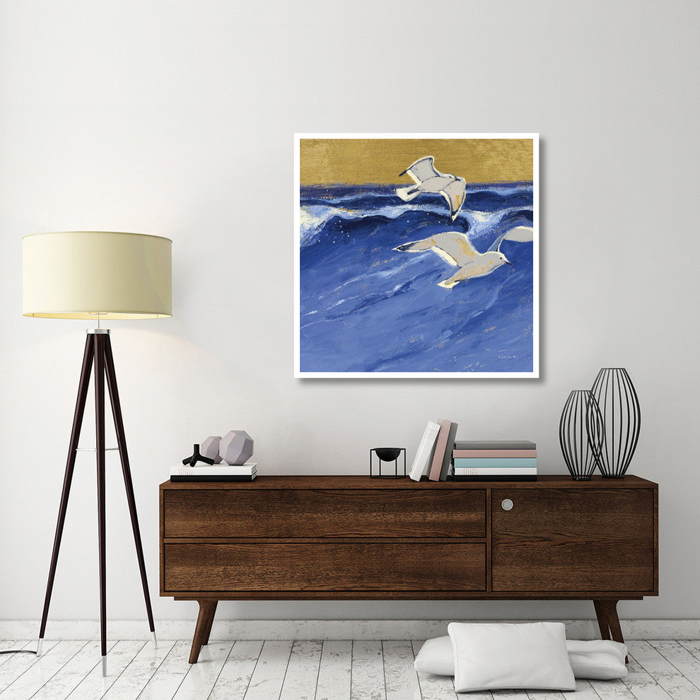 "Seagulls with Gold Sky III" Digital Paper Print by Shirley Novak, 42"x42"