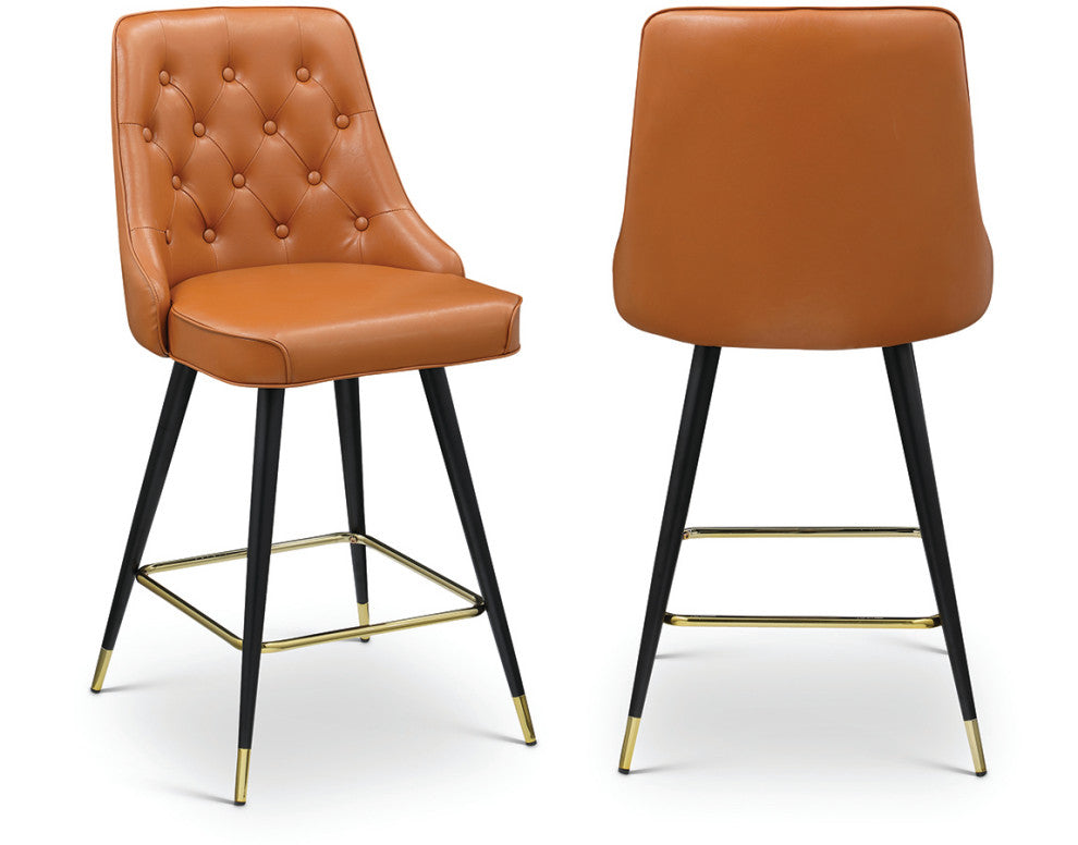 Portnoy Faux Leather Upholstered Bar Stool, Set of 2, Cognac