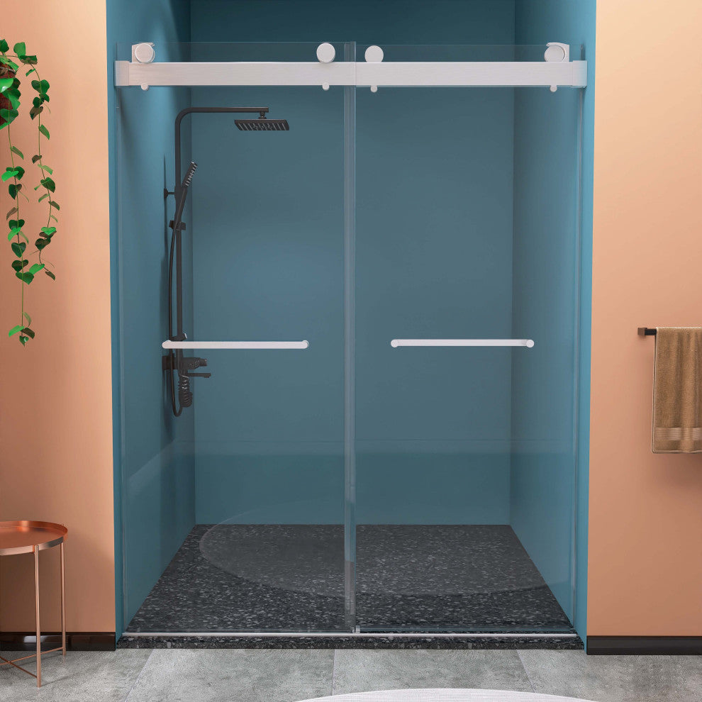 60"/72" W x 79" H Double Sliding Frameless Shower Door, Brushed Nickel;, 60" X 79";