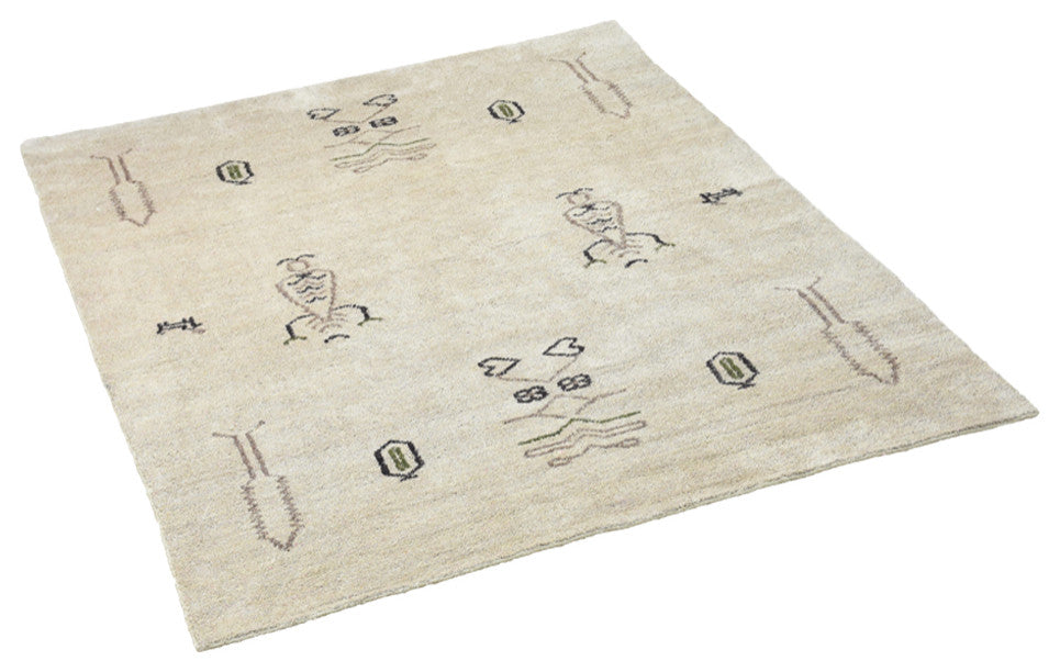 HAND KNOTTED LOOM SILK ECO-FRIENDLY AREA RUGS -6'x6',Square,Cream,Contemporary