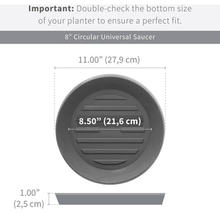 Universal Round Plant Saucer, Drip Tray, Inner Diameter 8" x Outer 11" , Bark