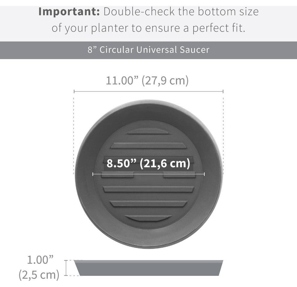 Universal Round Plant Saucer, Drip Tray, Inner Diameter 8" x Outer 11" , Bark
