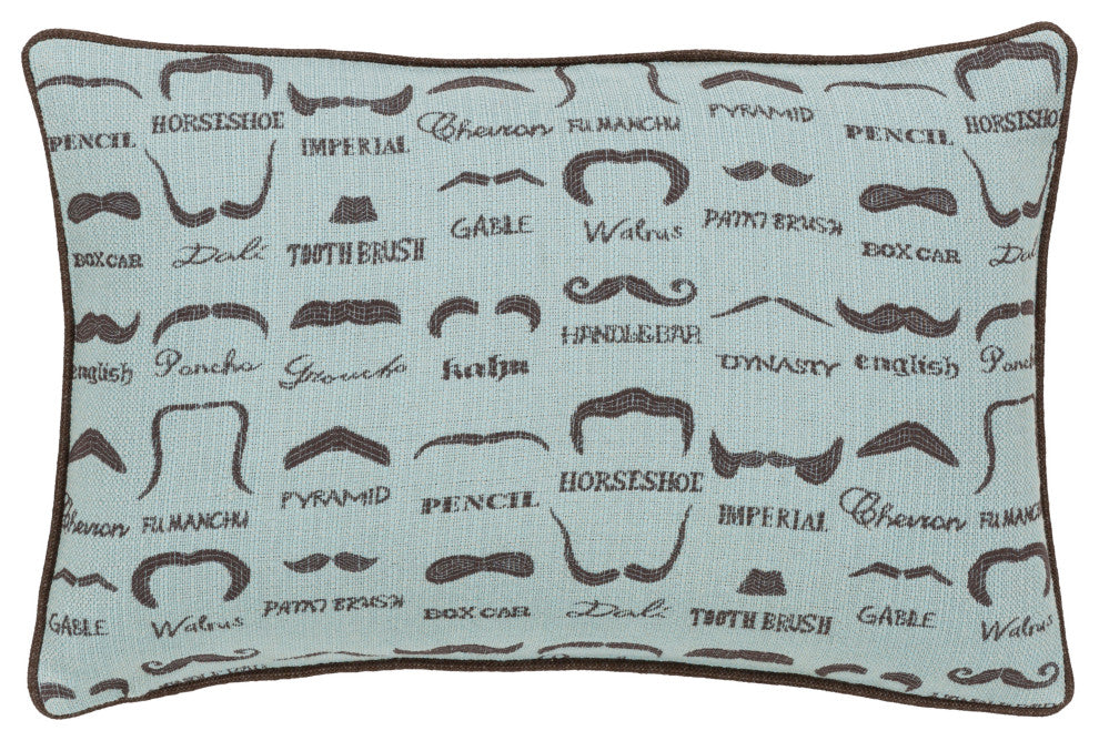 Surya Wax that Stache WTS-003 20"x20" Pillow Cover, Aqua/Dark Brown