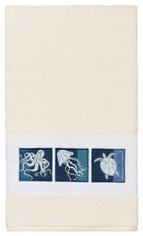 100% Turkish Cotton Ava Embellished Bath Towel, Cream