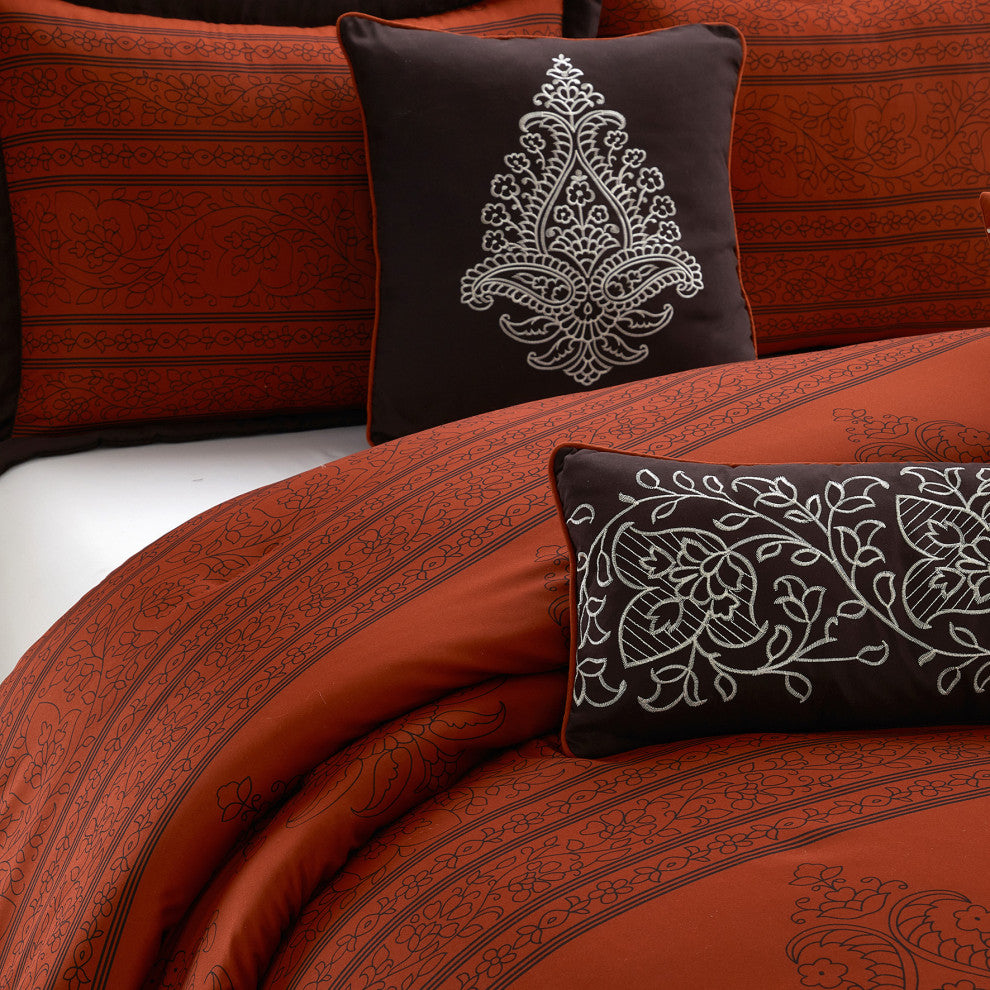 Raja 7 Piece Comforter Set, Rust, King