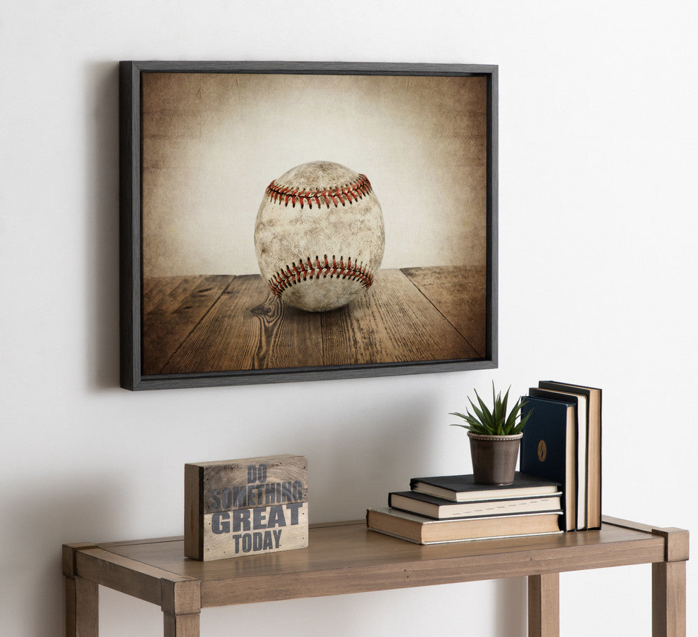 Sylvie Vintage Baseball Framed Canvas by Shawn St. Peter, Gray 18x24
