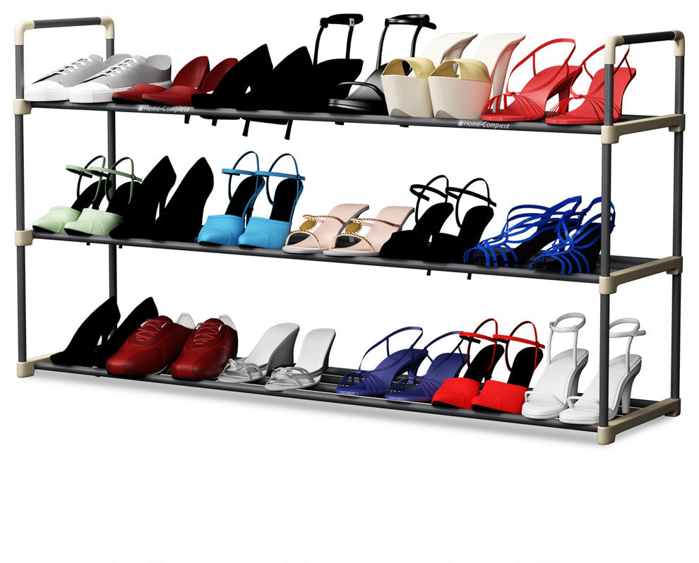 Shoe Rack with 3 Shelves-Three Tier Storage for 18 Pairs by Home-Complete