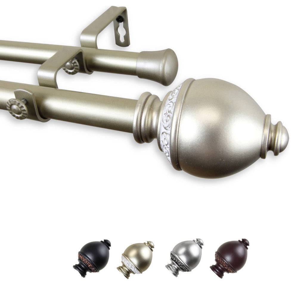 Anthea 1" Double Curtain Rod, Light Gold, 120-170"