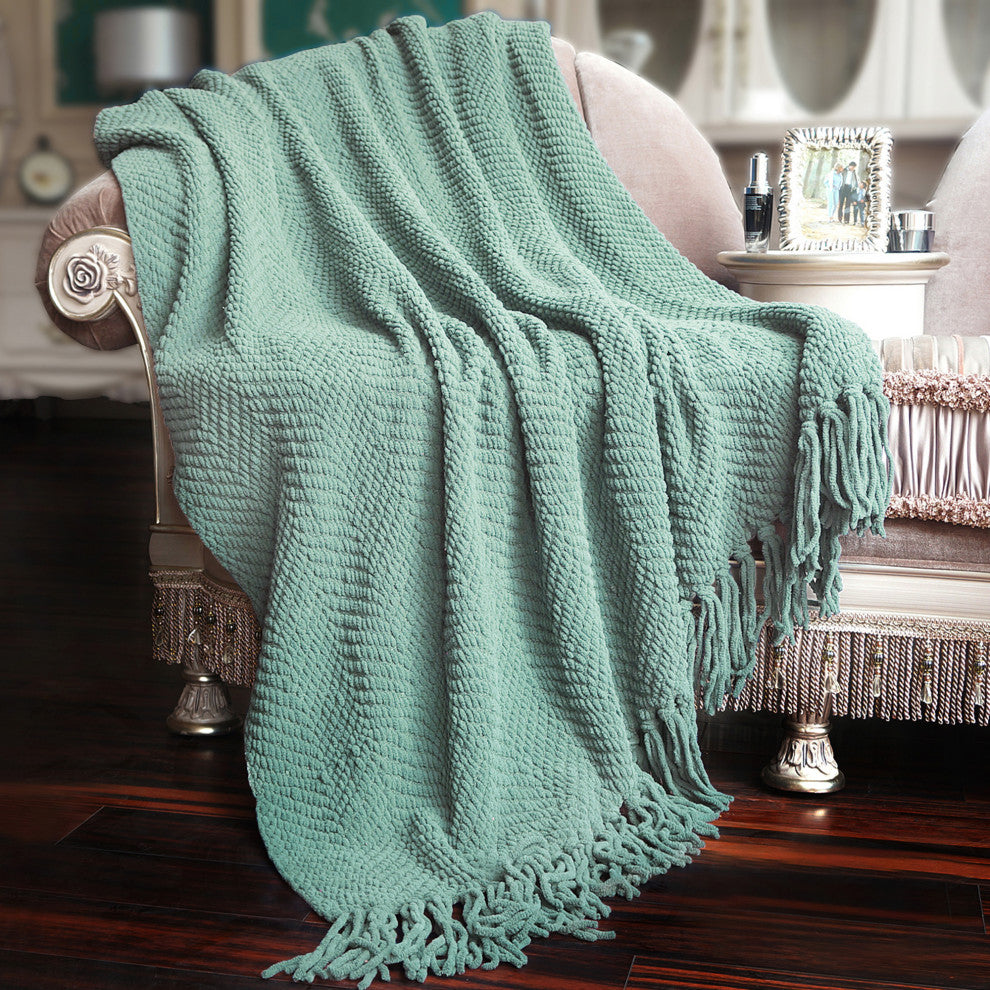 Tweed Knitted Throw Blanket, Silver Blue, 50"x60"