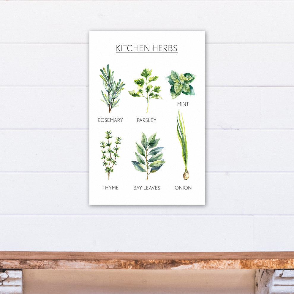 Watercolor Kitchen Herbs Handwritten 16x24 Print on Canvas
