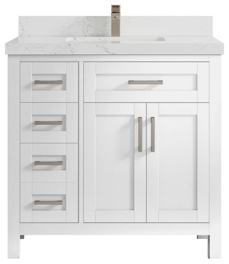Cambridge 36 Center Sink Bath Vanity in White 2" Empira Quartz