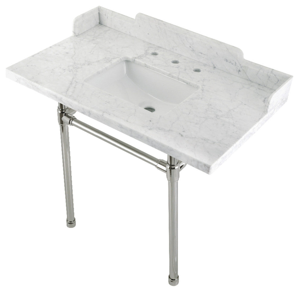 Kingston Brass LMS36M8SQ6ST 36" Carrara Marble Console Sink, Legs