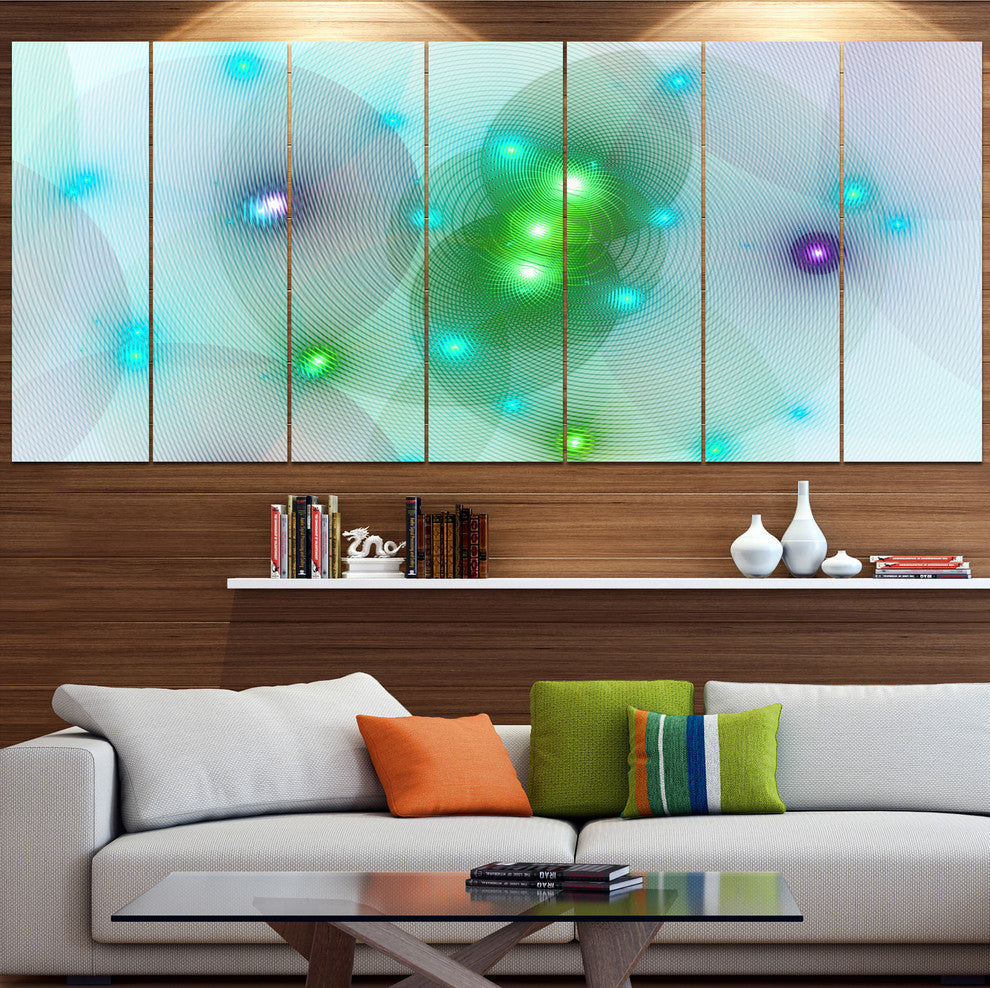 Green Fractal Lights in Fog, Abstract Wall Art Canvas, 83"x32", 7 Panels