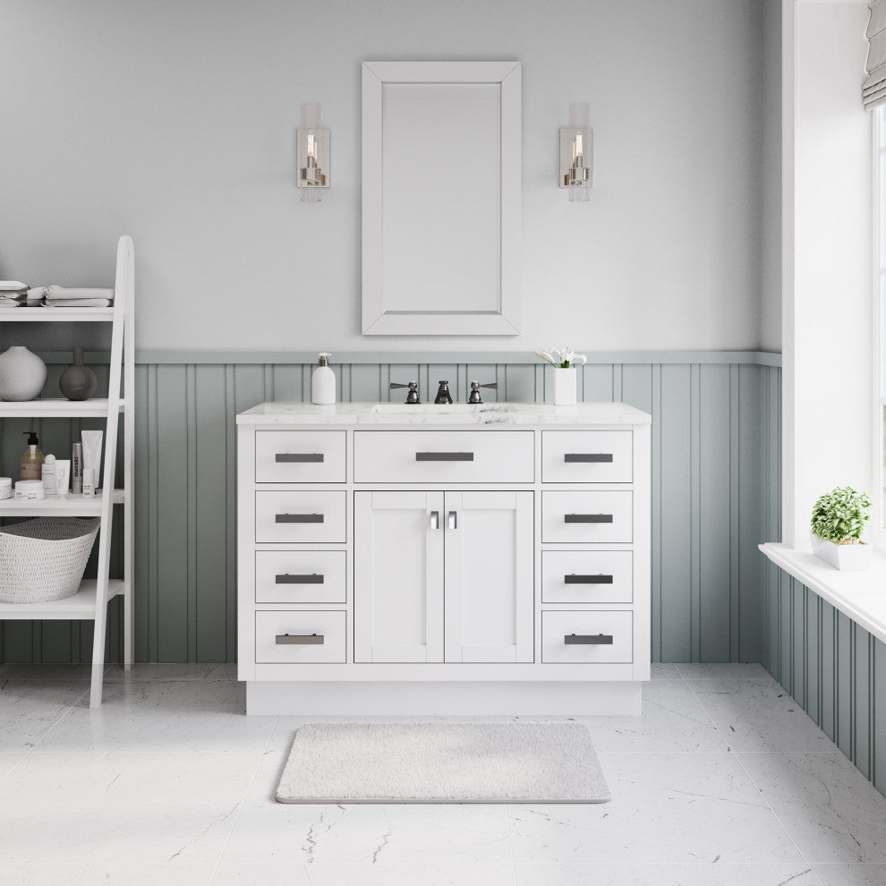 Hartford 48" Single Sink Marble Countertop Bath Vanity, White, Vanity With Classic Faucet