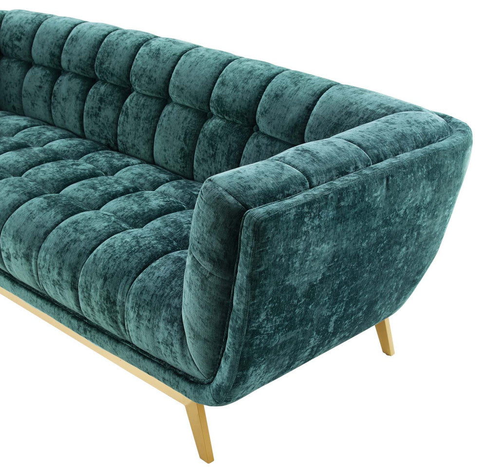 Sofa, Velvet, Teal Blue, Modern, Living Lounge Room Hotel Lobby Hospitality