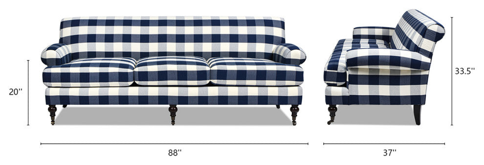 Alana Lawson 88" 3-Cushion Tight Back Sofa, Blue Lattice Woven