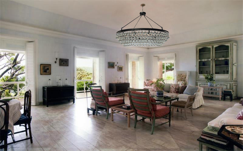 Celeste XL Crystal Chandelier, Hanging or Flush mount, Black
