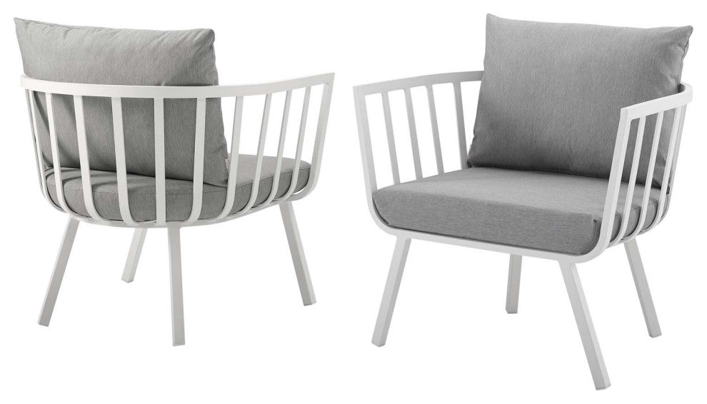 Lounge Chair, Set of 2, Aluminum, Metal, White Gray, Modern, Outdoor Patio