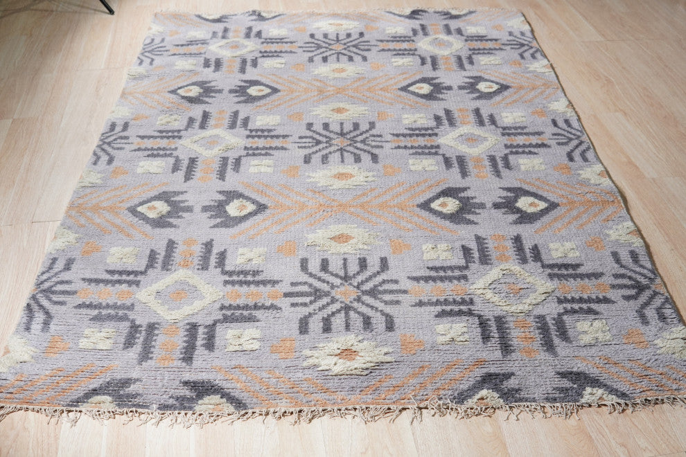 Hand-Knotted Wool Gray Traditional Geometric Piled American Rug, 8'' X 10