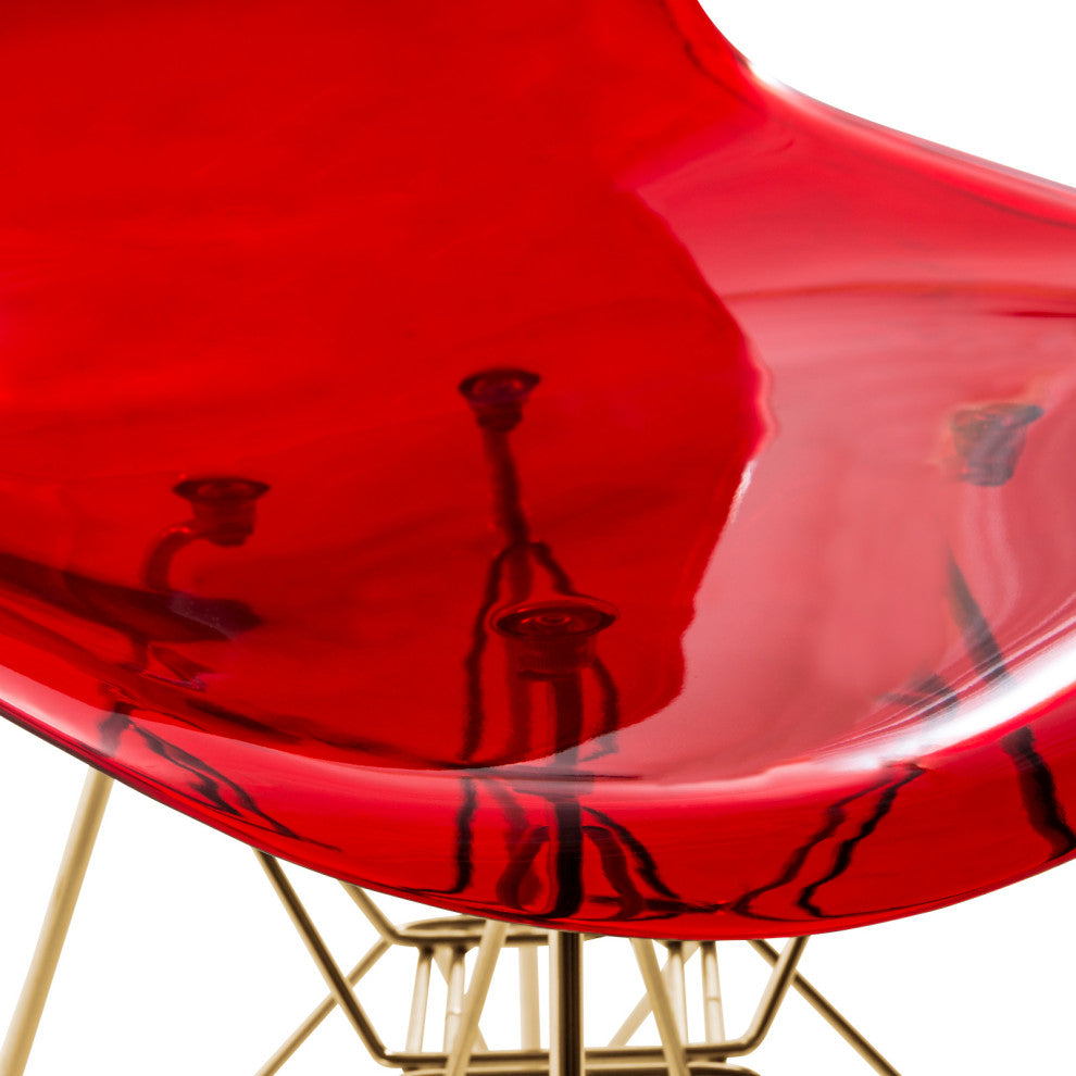 Dining Chair with ABS Plastic Seats Side Chair in Gold Chrome, Transparent Red