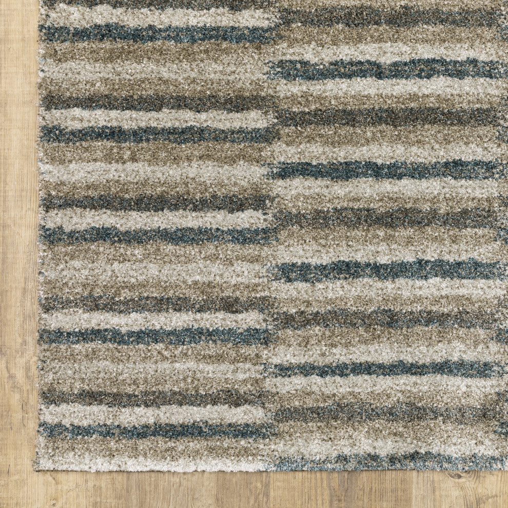 Alistair Multi Striped Teal/ Grey Indoor Area Rug, 5'3"x7'6"