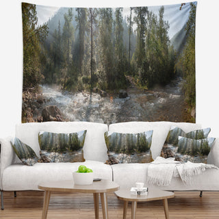 Mountain River Panorama Landscape Wall Tapestry, 80"x68"