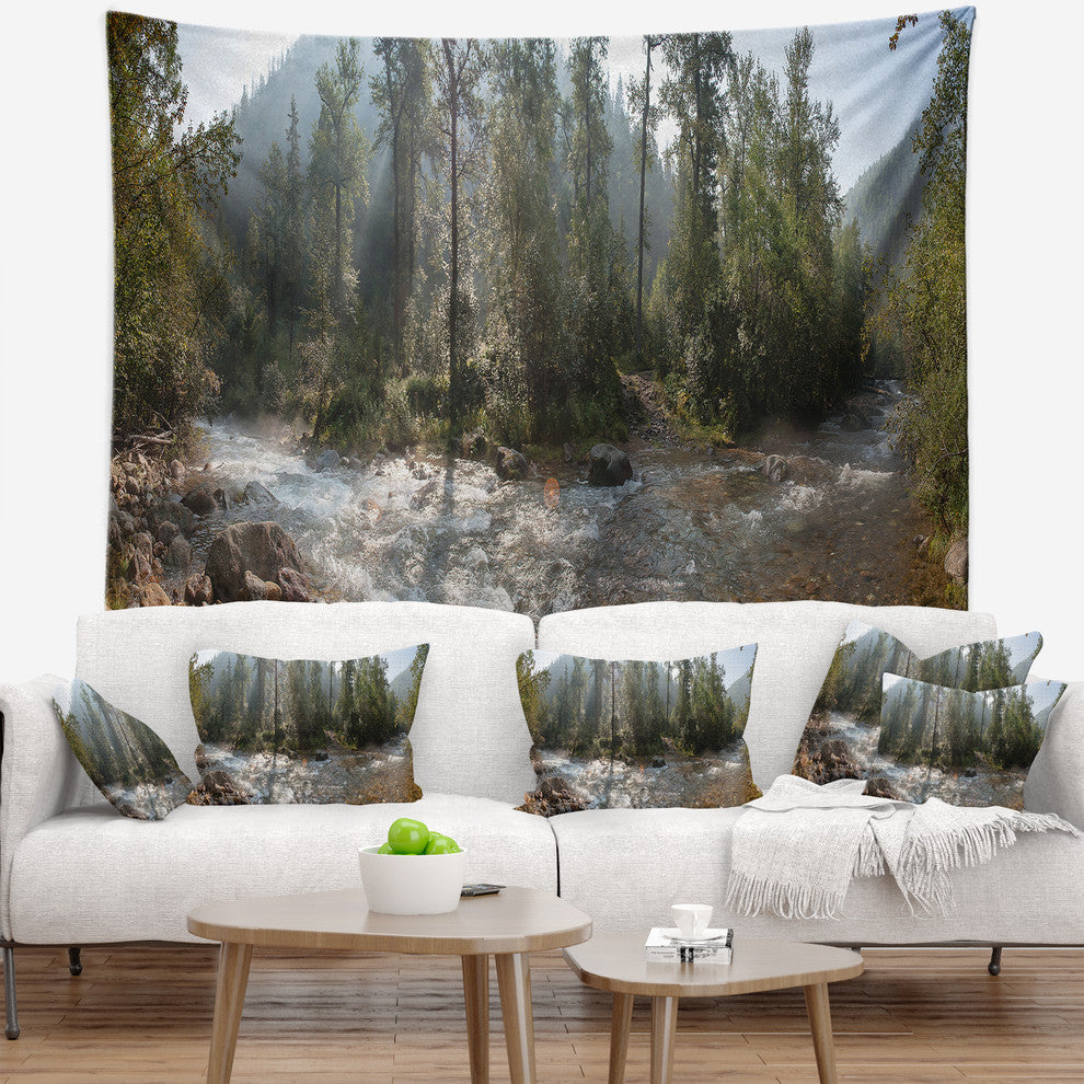Mountain River Panorama Landscape Wall Tapestry, 80"x68"