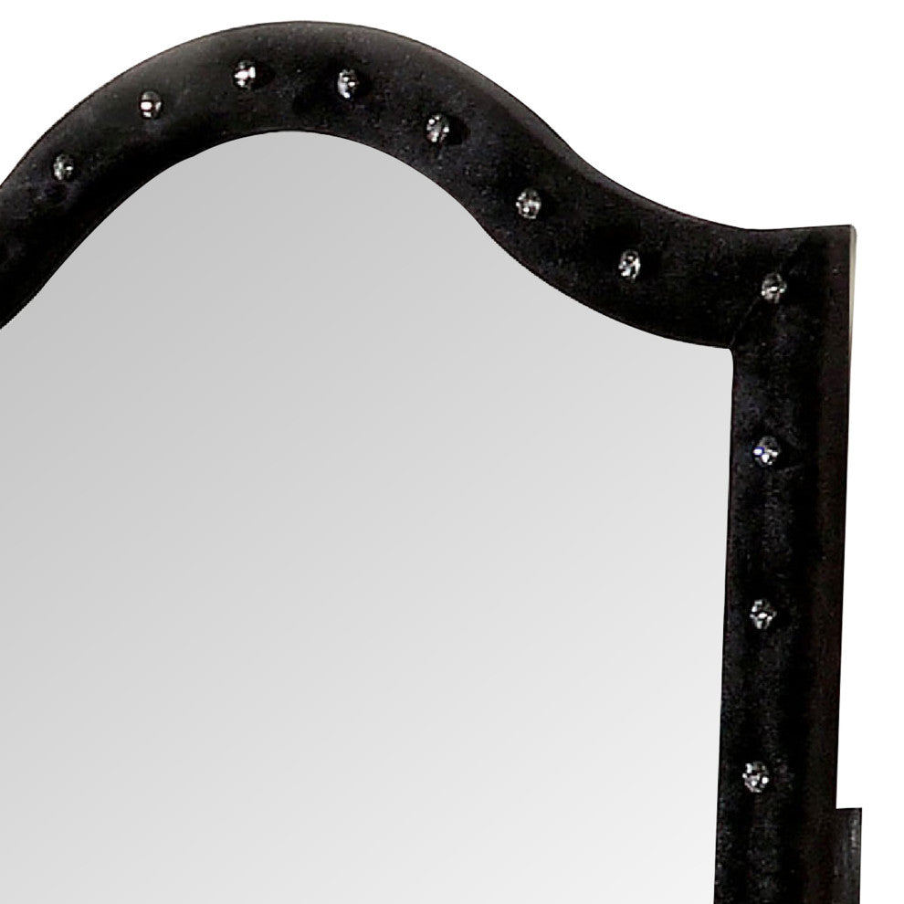 Benzara BM276343 44" Wall Mirror, Velvet Wrapping, Button Tufting, Black