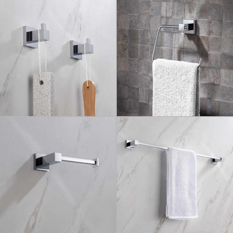 Cube 5-Piece Bathroom Hardware Set, Chrome