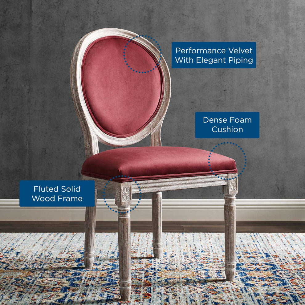 Emanate Vintage French Performance Velvet Dining Side Chair Natural Maroon -4668