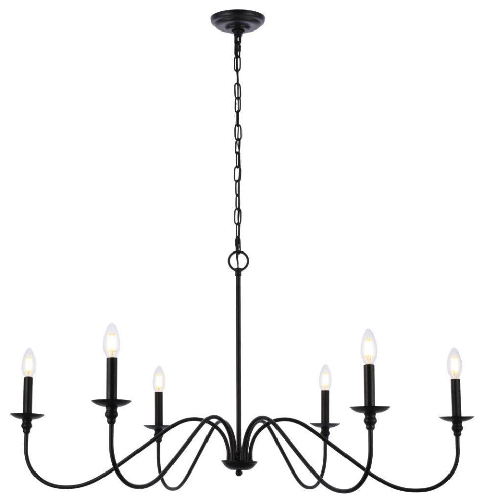 Transitional Brass And Black 6-Light Chandelier