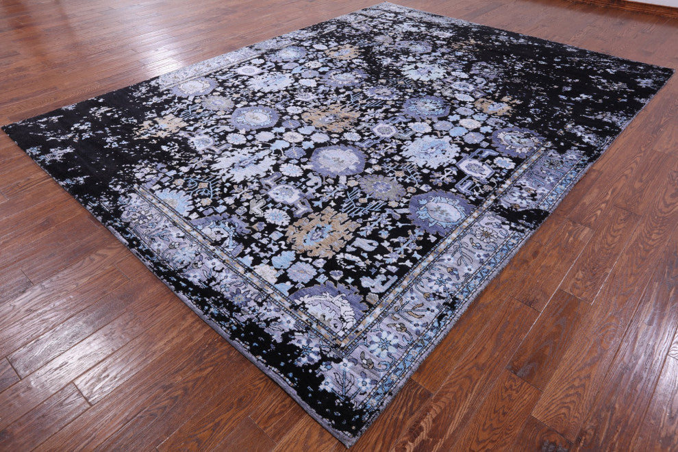 8' 11" X 12' 2" Modern Handmade Wool and Silk Rug Q8714