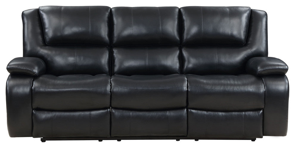 Faux Leather Manual Motion Reclining Sofa With Pillow Top Armrests, Black