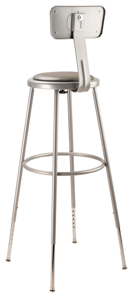 NPS 32"-39" Height Adjustable Vinyl Padded Steel Stool With Backrest, Grey
