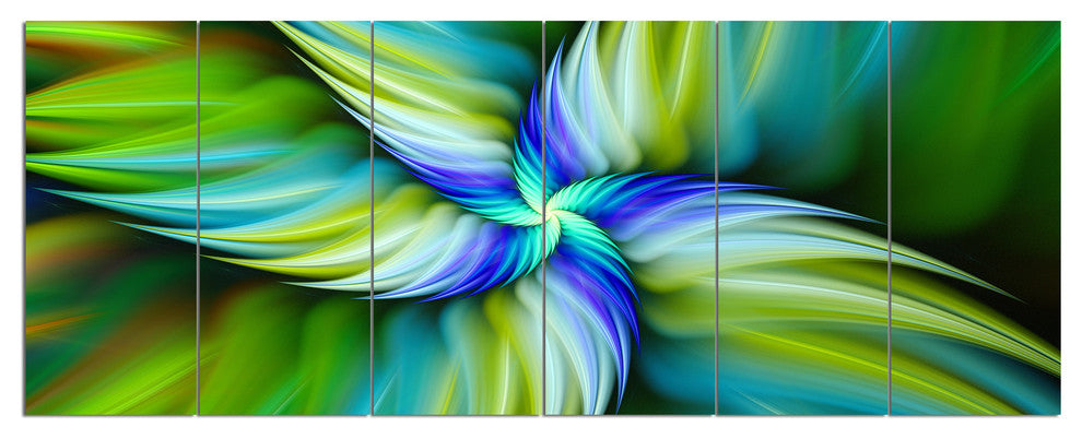 Rotating Fractal Green Star, Floral Canvas Art Print, 70"x28", 6 Panels