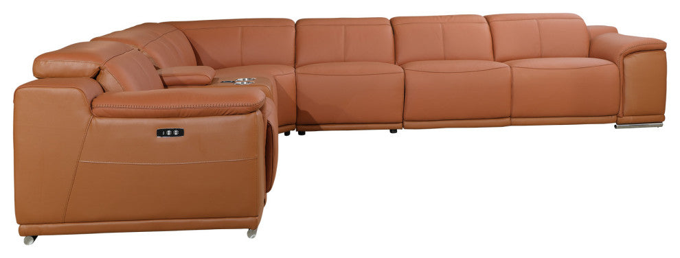 Federico 8-Piece L-Shaped Top Grain Italian Leather Sectional-4 Power Recliners, Camel