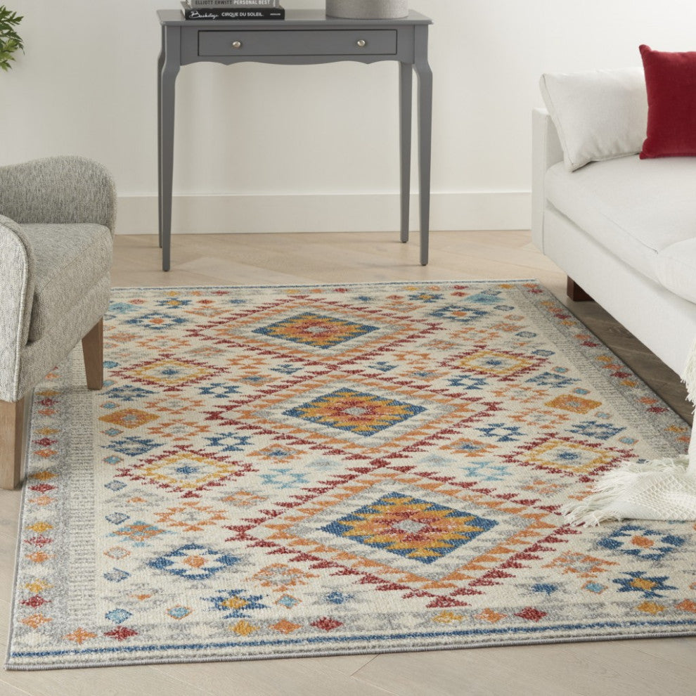 5" x 7" Ivory and Red Diamonds Area Rug