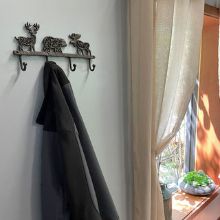 Cast Iron Moose Bear Deer Hook Rack Wall Mounted Coat Holder Cabin Home Decor