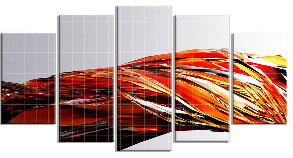 Red Faceted Crystal Texture, Contemporary Canvas Art Print, 60"x32", 5 Panels
