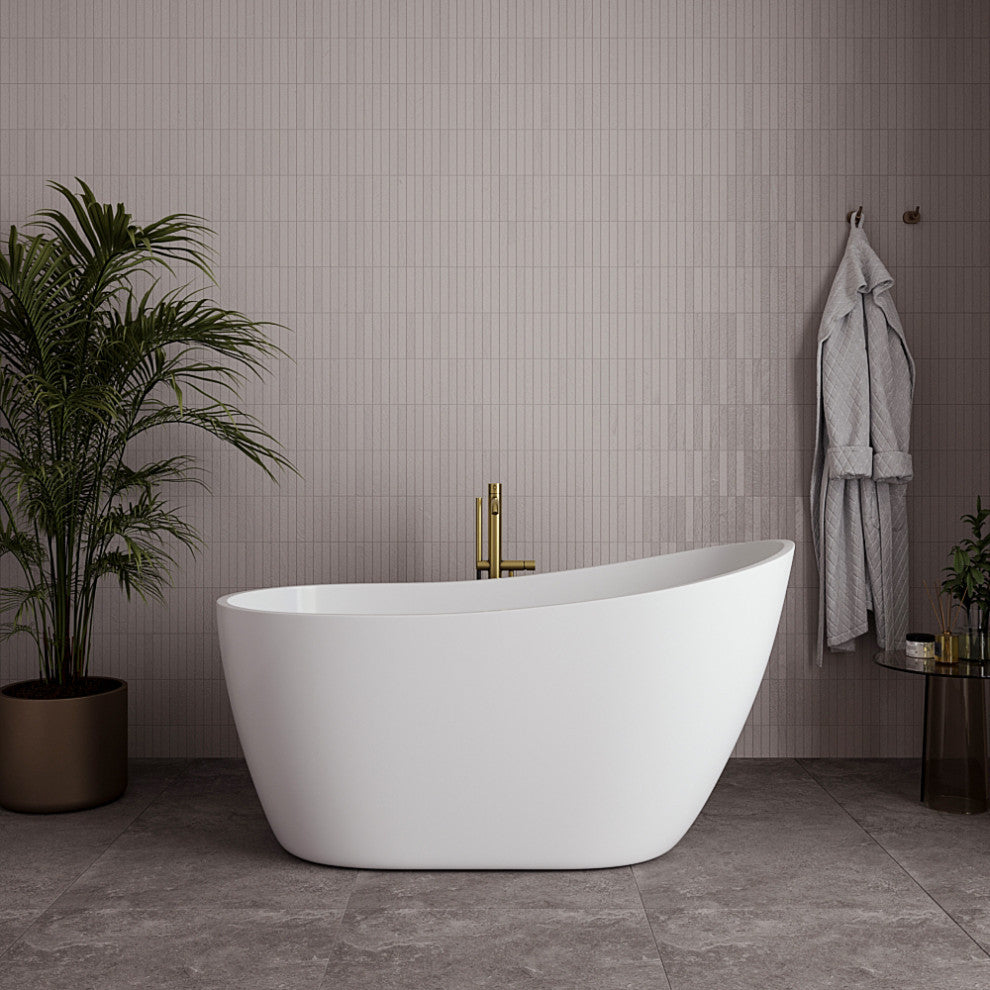 55" Streamline NDR-342-12-BBR Freestanding Tub, Tray, Drain in Brushed Brass