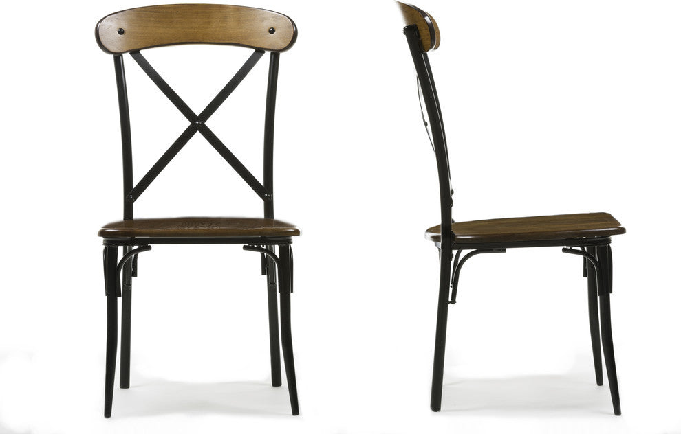 Broxburn Light Brown Wood and Metal Dining Chair, Set of 2