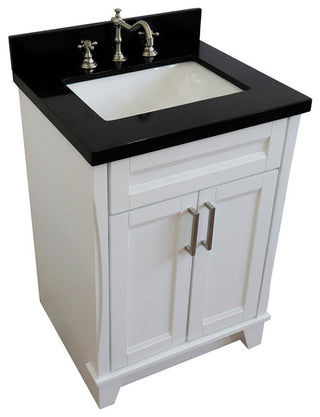 25" Single Sink Vanity, White Finish With Black Galaxy Granite