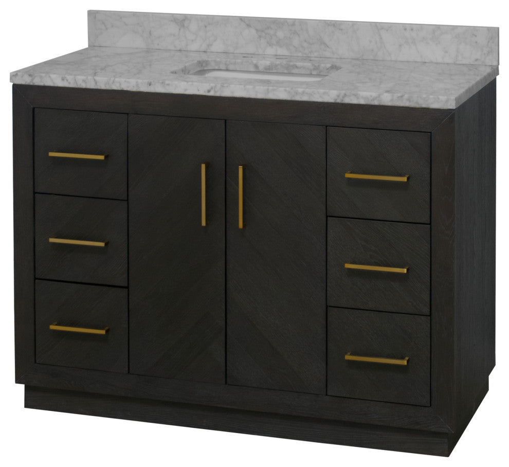 Peyton Bathroom Vanity, Dark Oak, 48", Top: Carrara Marble, Single